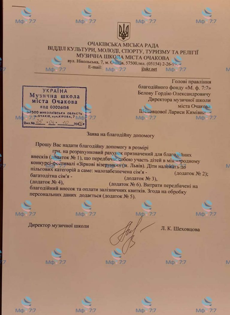 Благодійний Фонд «Мф.7:7» підтримує талановитих дітей
